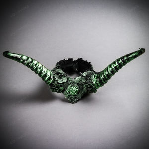 Gothic Demon Long Horn with Lace Head Piece - Black Green